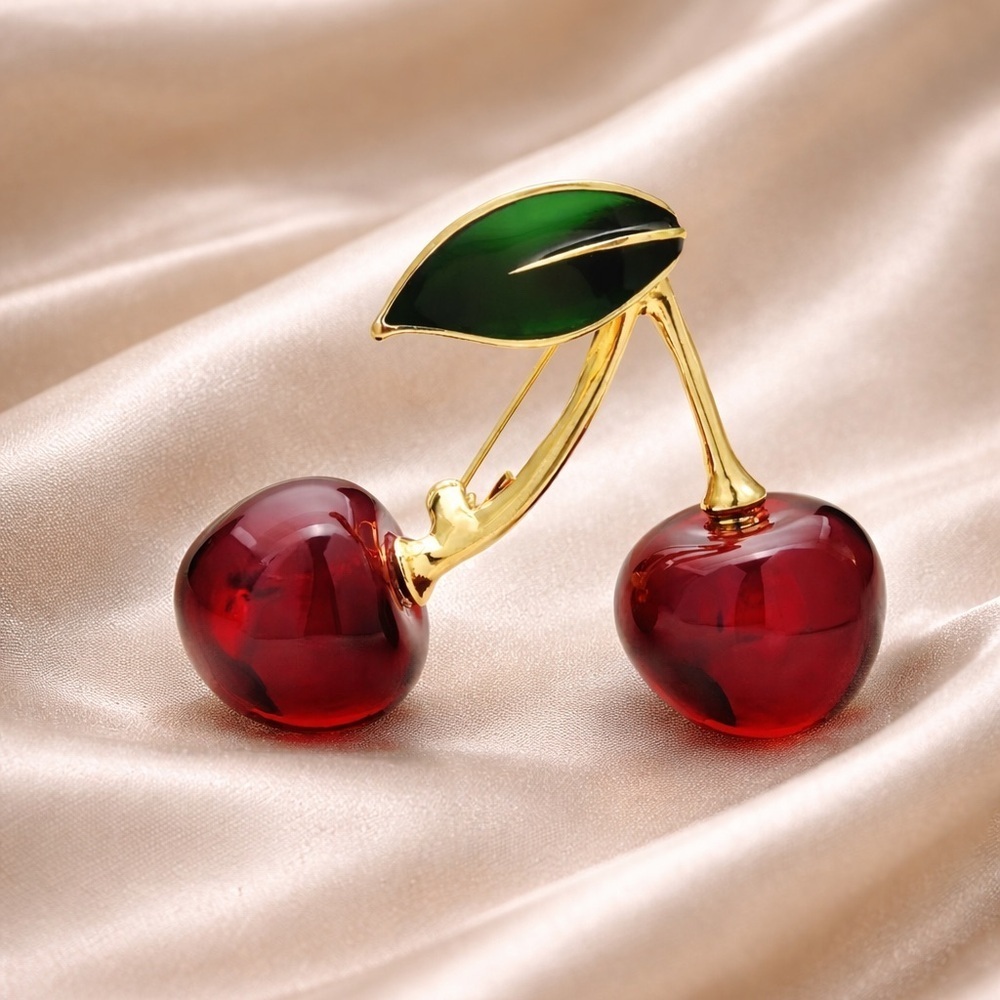 Red Cherry Gold Brooch